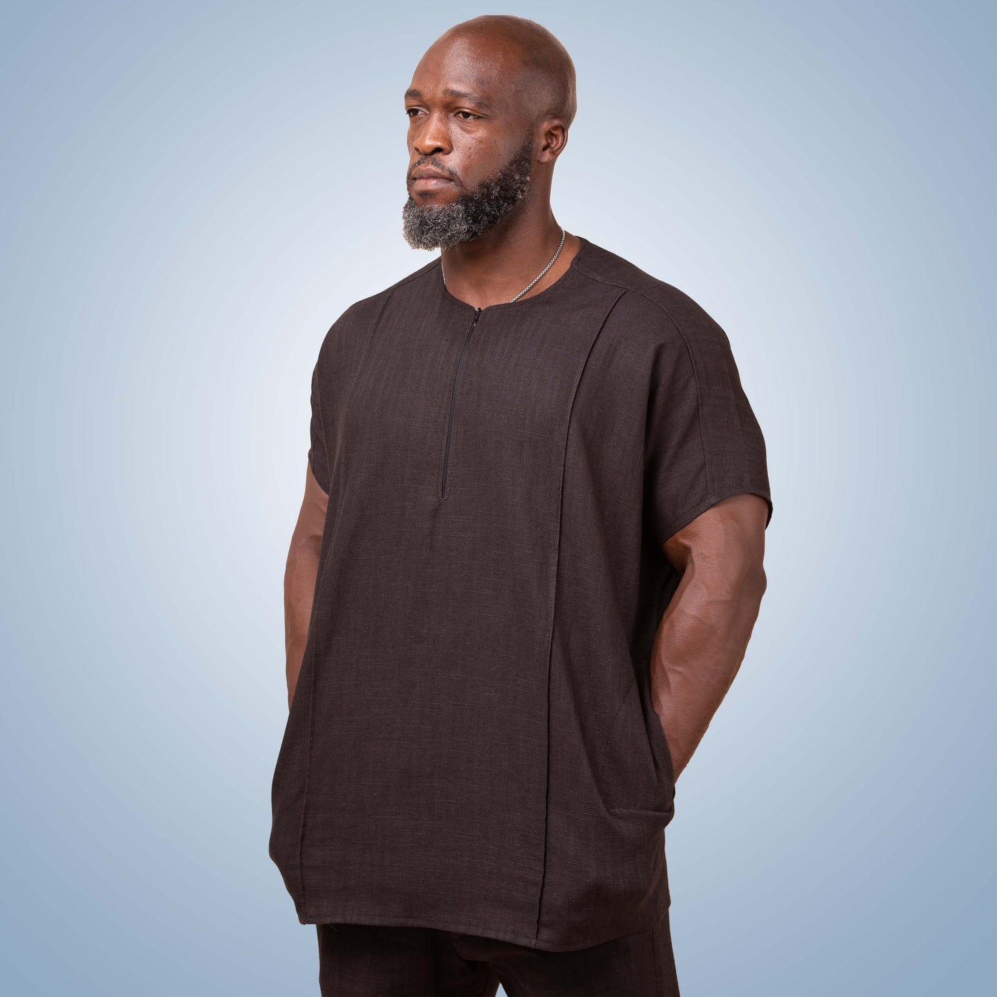 Sack Linen Zip Up Danshiki - Black