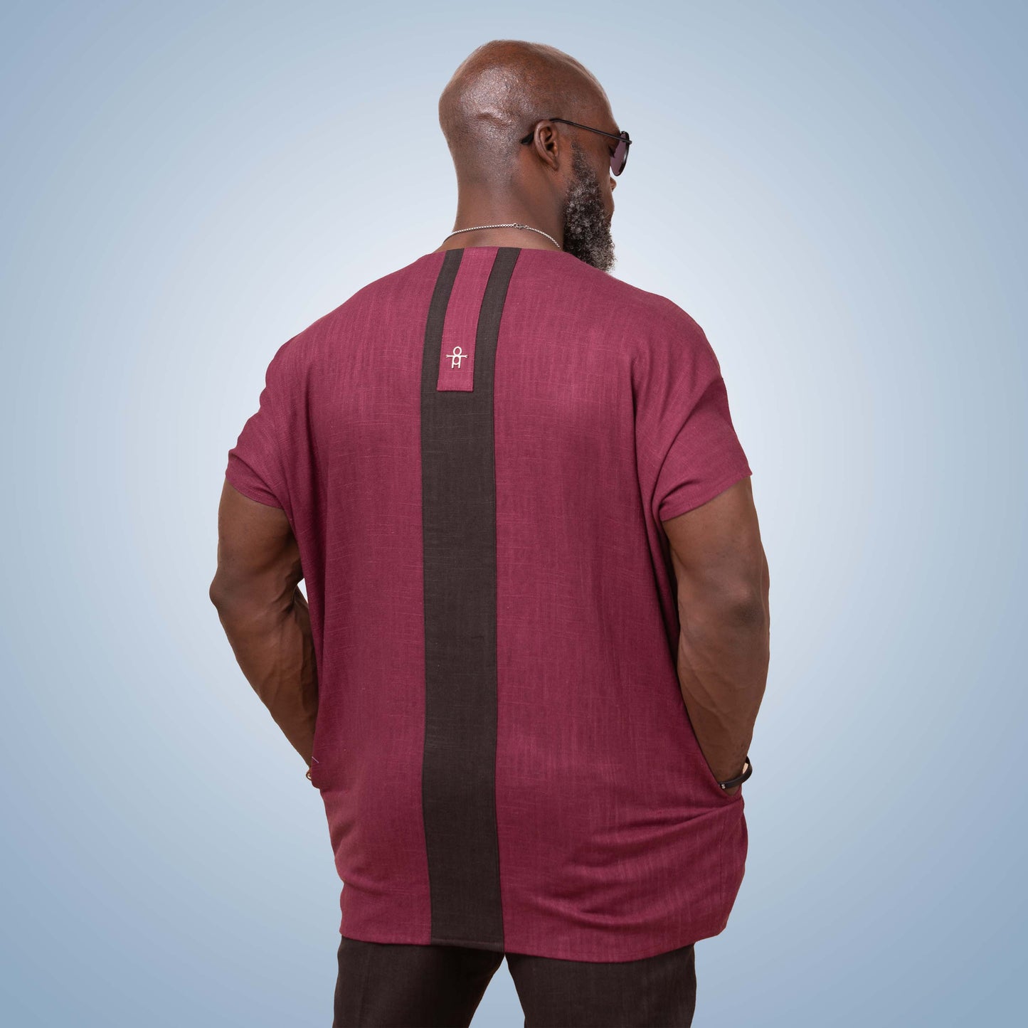 Sack Linen Open Neck Danshiki - Wine w/ Black Accent